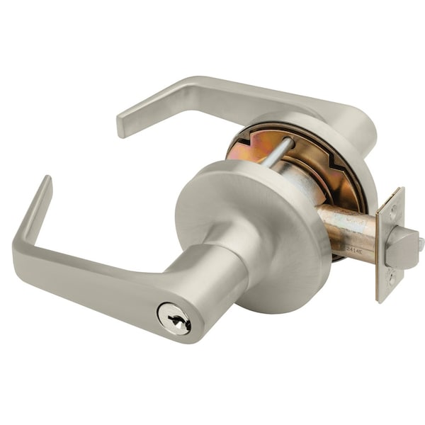 Grade 1 Storeroom Cylindrical Lock, Key in Lever Cylinder, Dane Lever, Standard Rose, Satin Nickel P